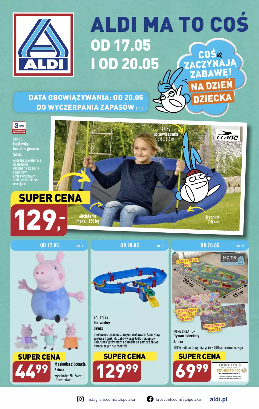 Gazetka promocyjna Aldi - ALDI ma to COŚ - ważna 17.05 do 20.05.2023 - strona 1 - produkty: Dywan, Dzieci, Fa, Gra, Huśtawka, Por, Sok