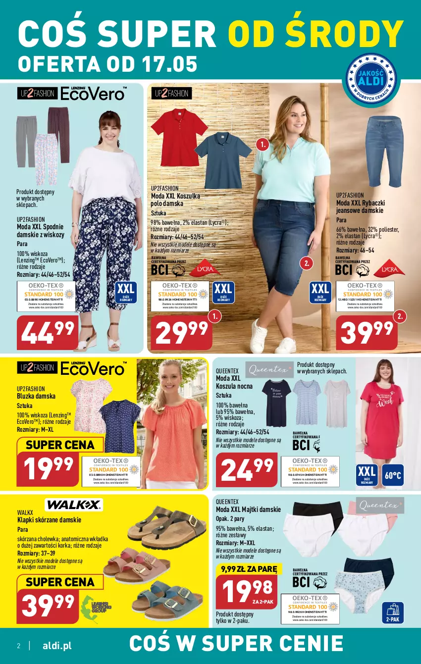 Gazetka promocyjna Aldi - ALDI ma to COŚ - ważna 17.05 do 20.05.2023 - strona 2 - produkty: Atomic, Fa, Klapki, Kosz, Koszula, Koszula nocna, Koszulka, Majtki, Moda, Orka, Queentex, Ryba, Spodnie, Wełna