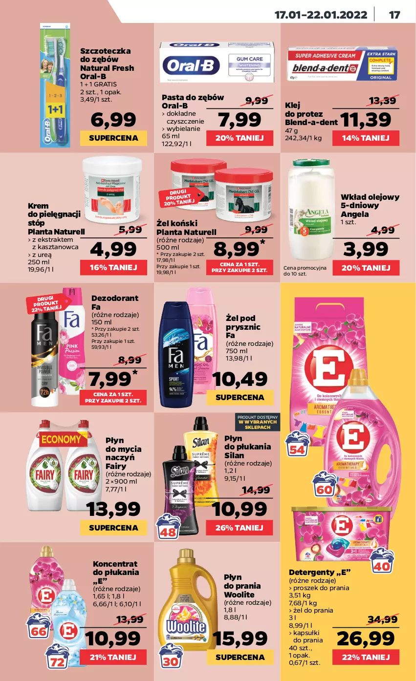 Gazetka promocyjna Netto - Gazetka spożywcza - ważna 17.01 do 22.01.2022 - strona 17 - produkty: Dezodorant, Do mycia naczyń, Fa, Fairy, Gra, Kapsułki do prania, Klej, Naturell, Olej, Pasta do zębów, Płyn do mycia, Płyn do mycia naczyń, Płyn do płukania, Płyn do prania, Proszek do prania, Silan, Szczoteczka, Szczoteczka do zębów, Wkład olejowy, Woolite