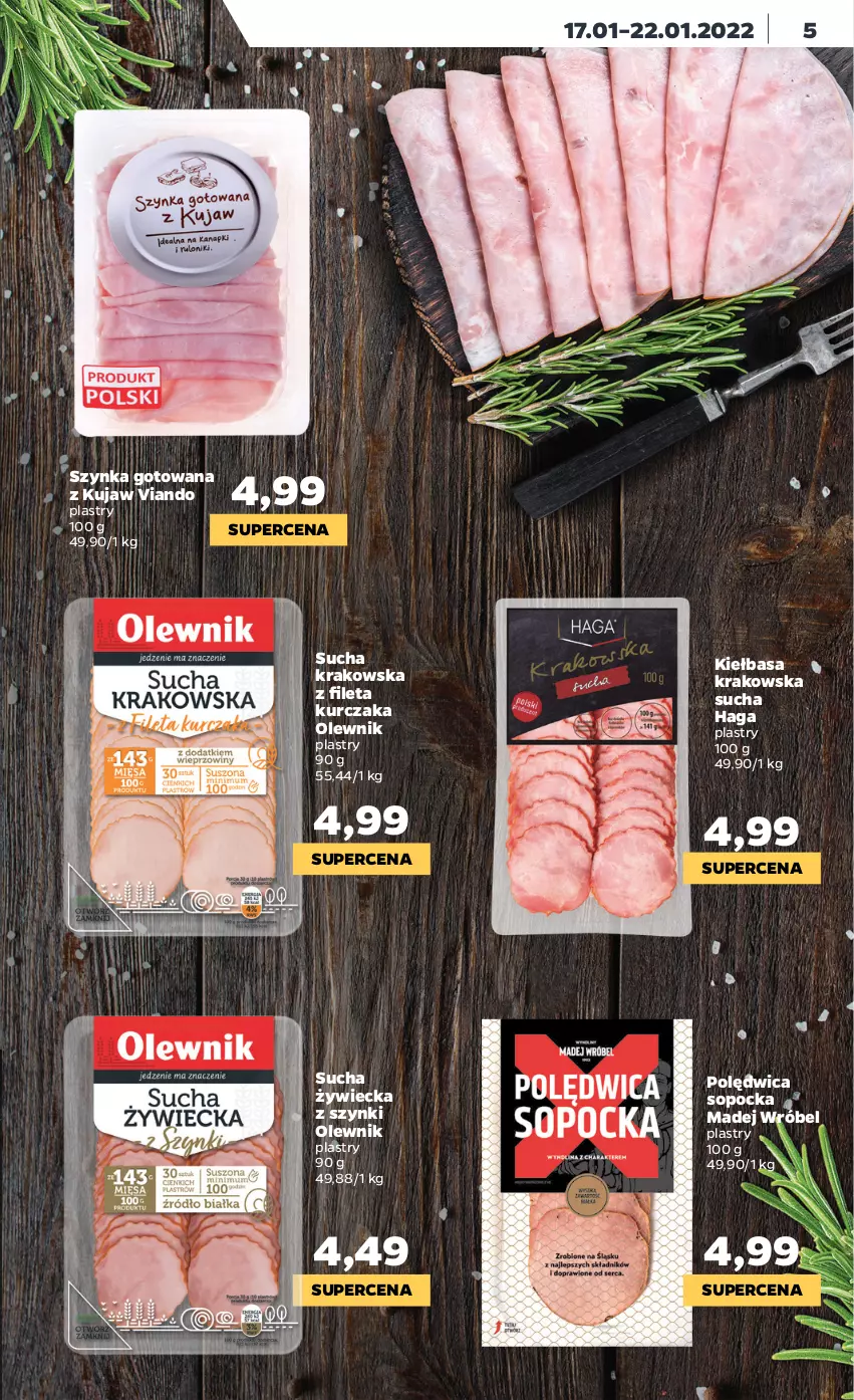 Gazetka promocyjna Netto - Gazetka spożywcza - ważna 17.01 do 22.01.2022 - strona 5 - produkty: Kiełbasa, Kiełbasa krakowska, Kurczak, Madej Wróbel, Olewnik, Polędwica, Szynka