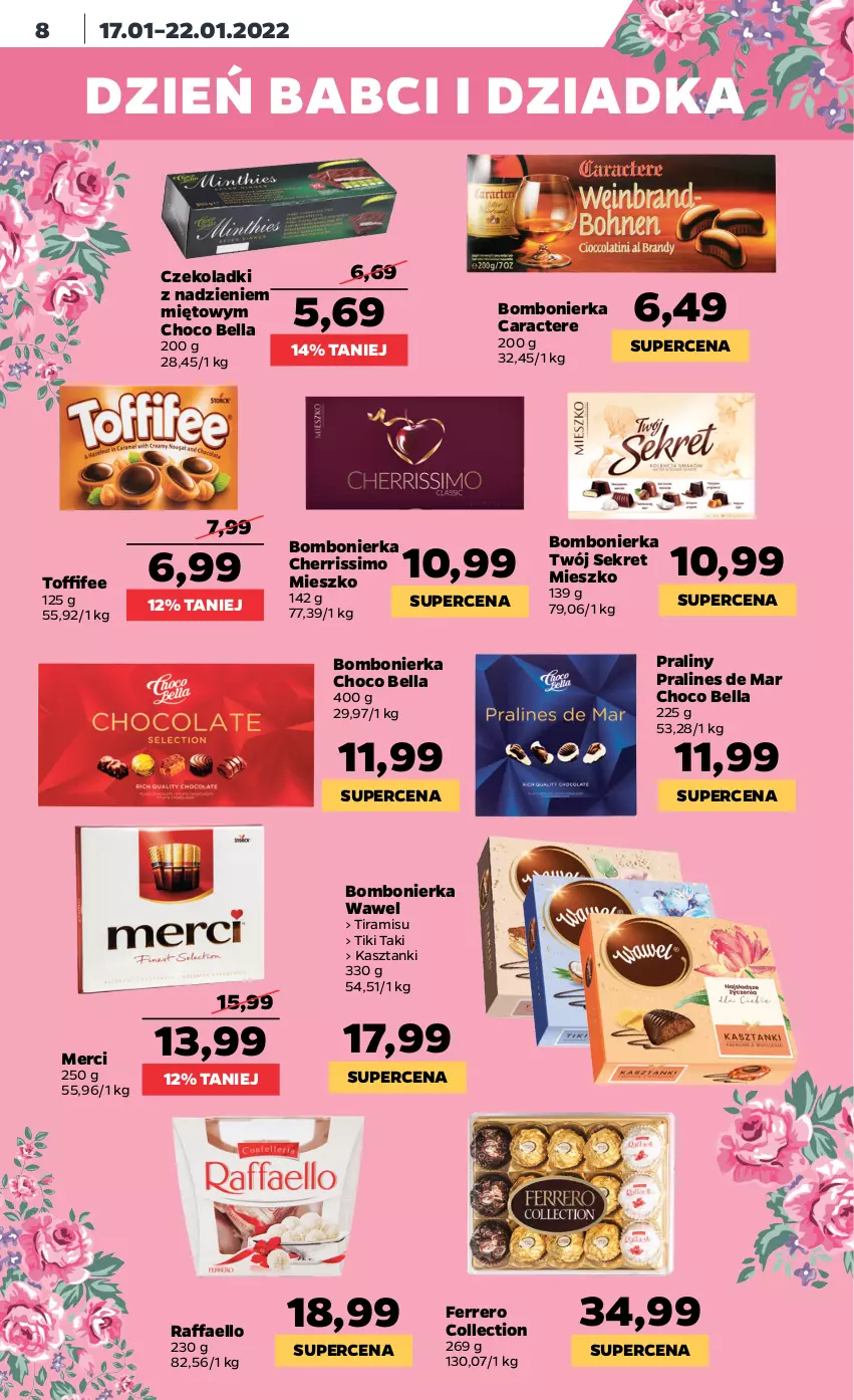 Gazetka promocyjna Netto - Gazetka spożywcza - ważna 17.01 do 22.01.2022 - strona 8 - produkty: Bell, Bella, Fa, Ferrero, Kret, Merci, Praliny, Raffaello, Toffifee, Wawel