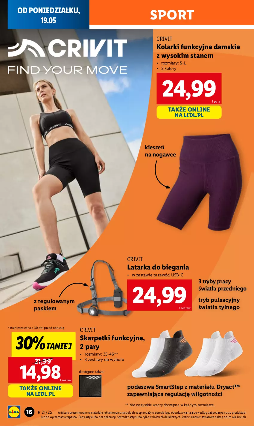 Gazetka promocyjna Lidl - GAZETKA - ważna 19.05 do 24.05.2025 - strona 16 - produkty: Karp, Latarka, LG, Por, Przewód, Skarpetki, Sok, Sport, Tarka