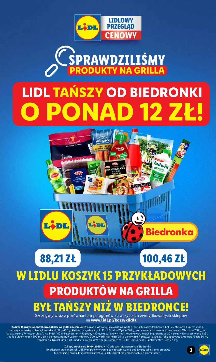 Gazetka promocyjna Lidl - GAZETKA - ważna 19.05 do 24.05.2025 - strona 3 - produkty: Burger, Camembert, Do mycia naczyń, Dron, Gra, Grill, Hellena, Ice tea, Kasza, Ketchup, Kiełbaski śląskie, Knorr, Kosz, Kotlin, Kurczak, Lipton, Ludwik, Mleko, Mlekovita, Morliny, PIKOK, Płyn do mycia, Płyn do mycia naczyń, Por, Pur, Rama, Sałat, Ser, Sok, Sos, Wino, Worki na śmiec, Worki na śmieci