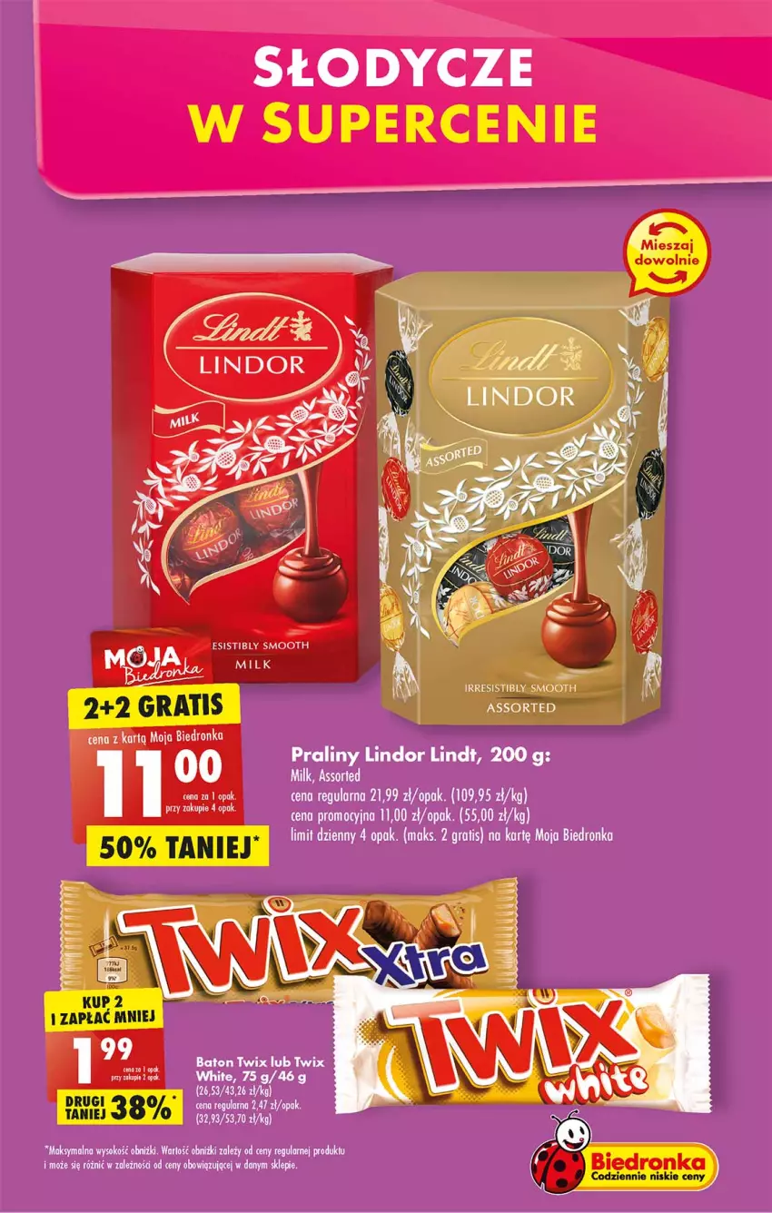 Gazetka promocyjna Biedronka - W tym tygodniu - ważna 11.04 do 16.04.2022 - strona 37 - produkty: Baton, Dron, Gra, Lindor, Lindt, Praliny, Sok, Twix