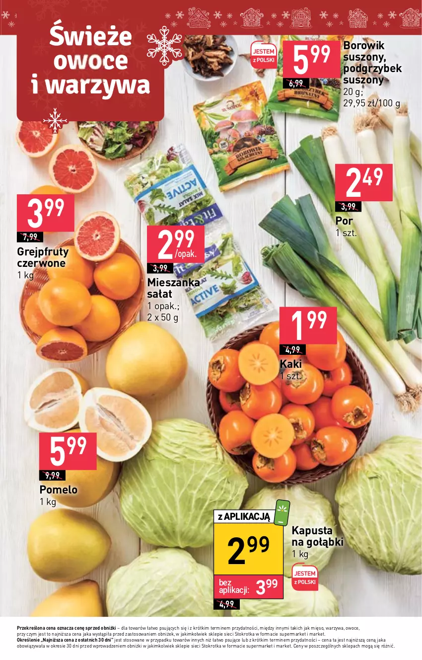 Gazetka promocyjna Stokrotka - Market - ważna 07.12 do 13.12.2023 - strona 8 - produkty: Grejpfrut, Kaki, Mięso, Mieszanka sałat, Owoce, Pomelo, Por, Sałat, Warzywa