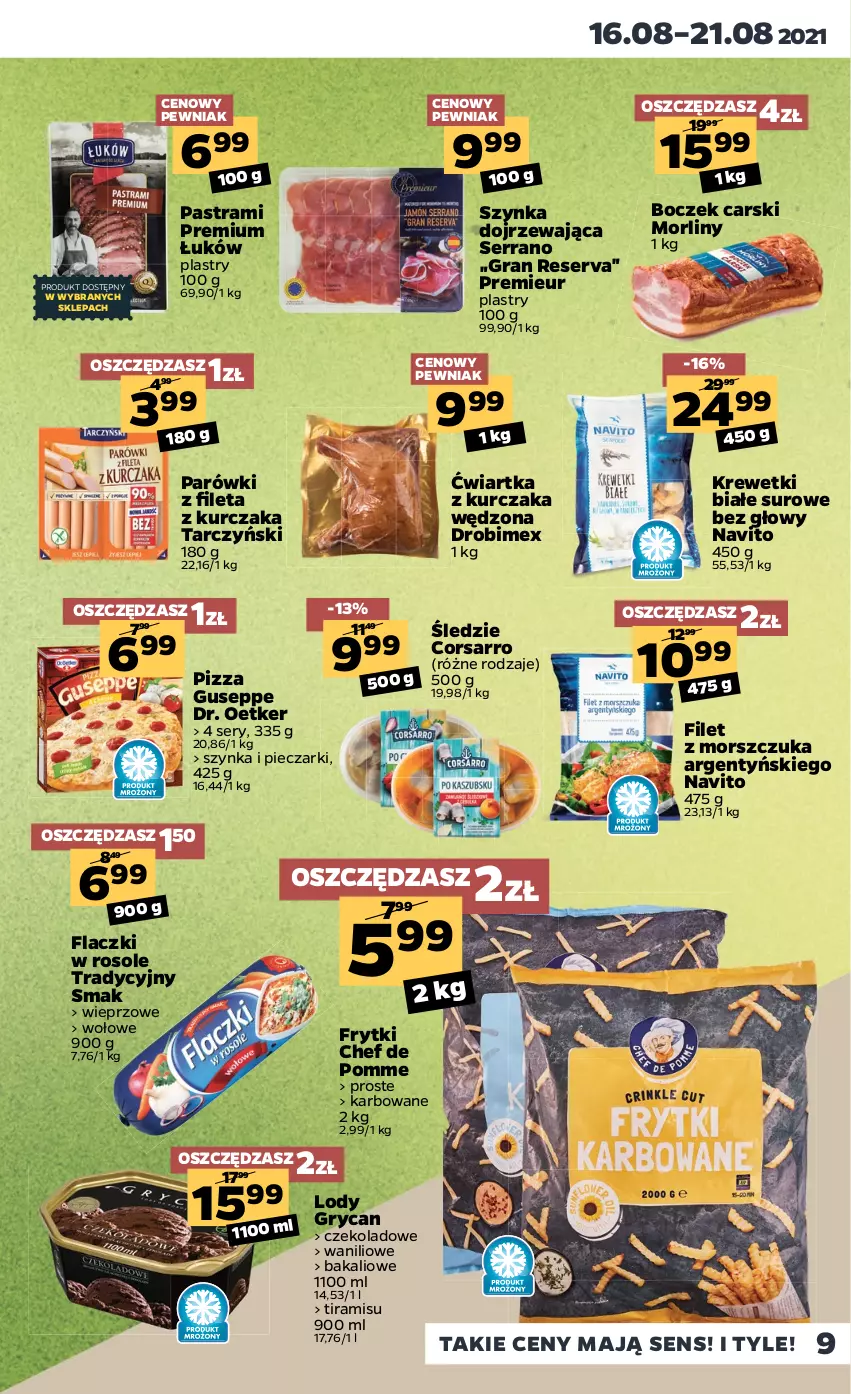 Gazetka promocyjna Netto - ważna 16.08 do 21.08.2021 - strona 9 - produkty: Boczek, Cars, Dr. Oetker, Drobimex, Filet z morszczuka, Frytki, Gra, Gry, Krewetki, Kurczak, Lody, Morliny, Parówki, Piec, Pizza, Ser, Szynka, Tarczyński