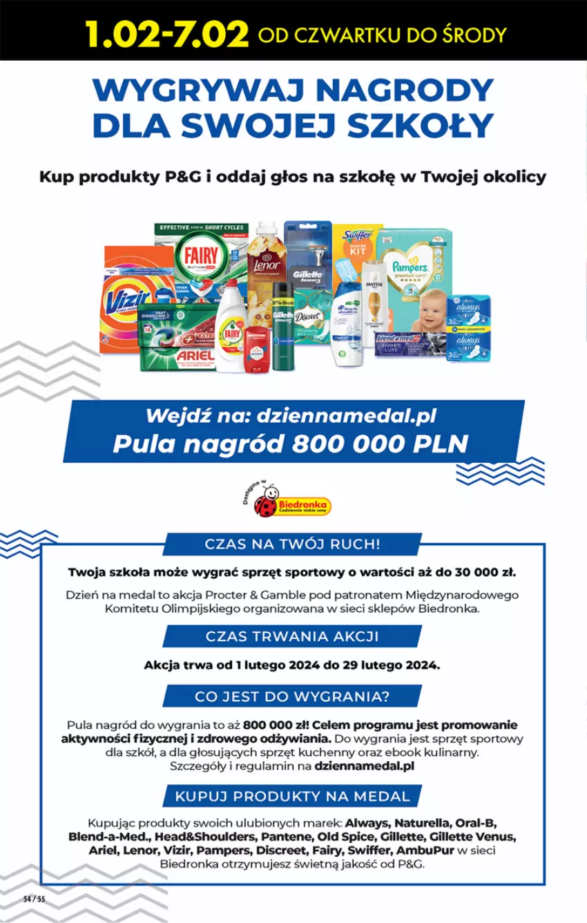 Gazetka promocyjna Biedronka - Od czwartku - ważna 01.02 do 07.02.2024 - strona 60 - produkty: Always, Ariel, Blend-a-Med, Discreet, Dron, Fa, Fairy, Gillette, Gillette Venus, Gra, Gry, Lenor, Naturell, Naturella, Old Spice, Pampers, Pantene, Por, Pur, Sport, Venus, Vizir