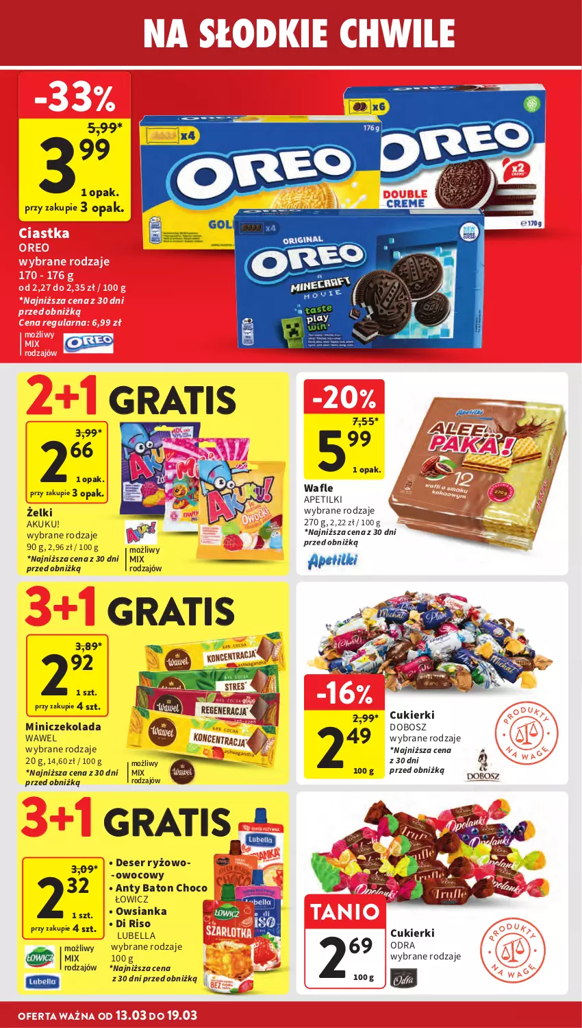 Gazetka promocyjna Intermarche - Gazetka Intermarche - ważna 13.03 do 19.03.2025 - strona 26 - produkty: Baton, Bell, Bella, Ciastka, Cukier, Cukierki, Czekolada, Deser, Gra, Lubella, Oreo, Owsianka, Ryż, Ser, Wafle, Wawel