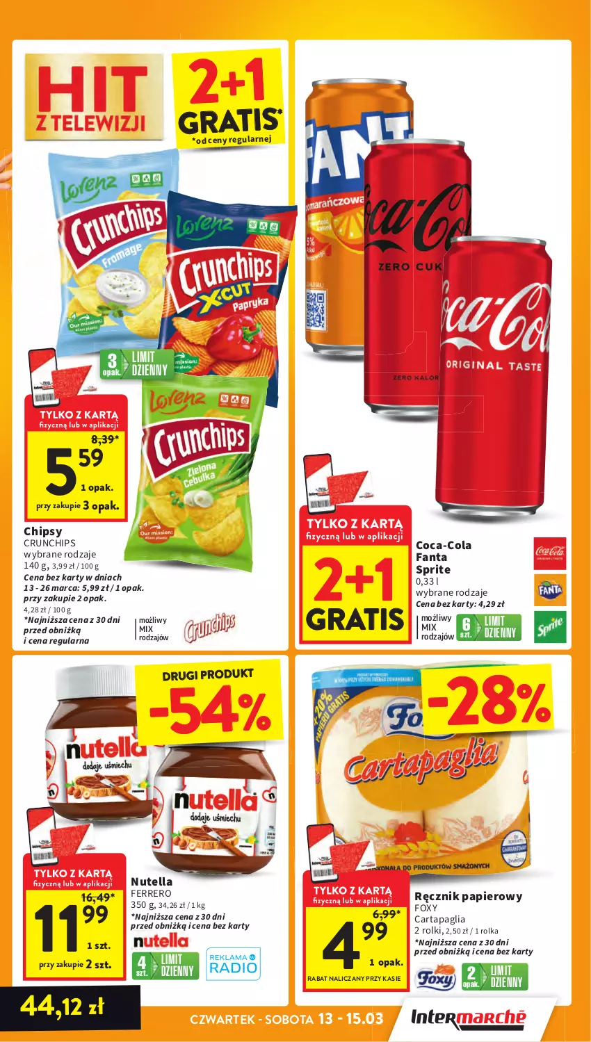 Gazetka promocyjna Intermarche - Gazetka Intermarche - ważna 13.03 do 19.03.2025 - strona 3 - produkty: Chipsy, Coca-Cola, Crunchips, Fa, Fanta, Ferrero, Foxy, Gra, Nutella, Papier, Ręcznik, Rolki, Sprite