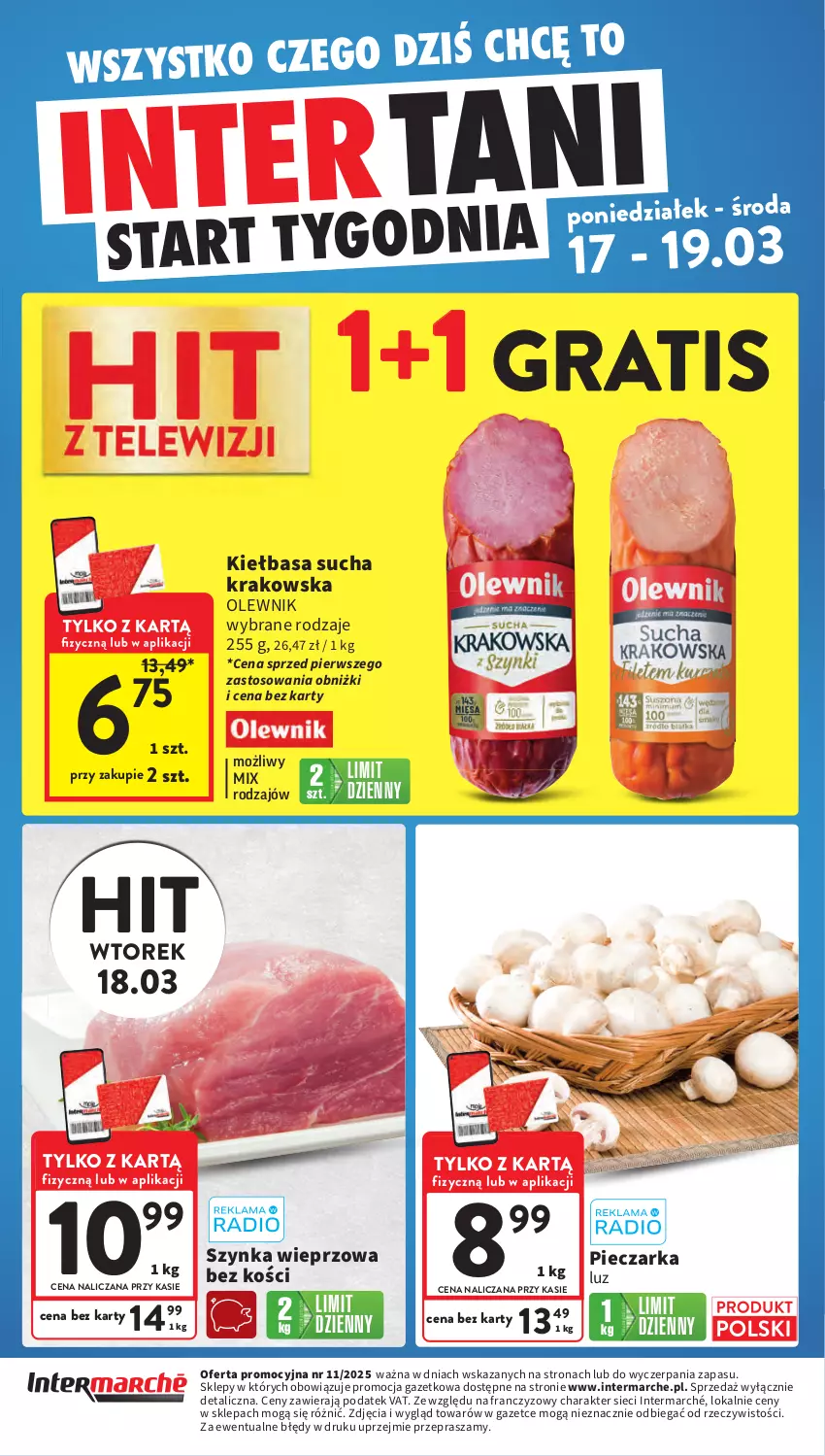 Gazetka promocyjna Intermarche - Gazetka Intermarche - ważna 13.03 do 19.03.2025 - strona 40 - produkty: Gra, Kiełbasa, Olewnik, Piec, Pieczarka, Szynka, Szynka wieprzowa