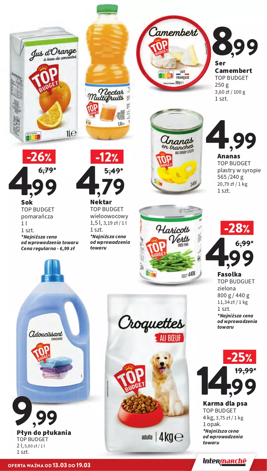 Gazetka promocyjna Intermarche - Gazetka Intermarche - ważna 13.03 do 19.03.2025 - strona 9 - produkty: Ananas, Camembert, Fa, Nektar, Płyn do płukania, Ser, Sok, Syrop, Top