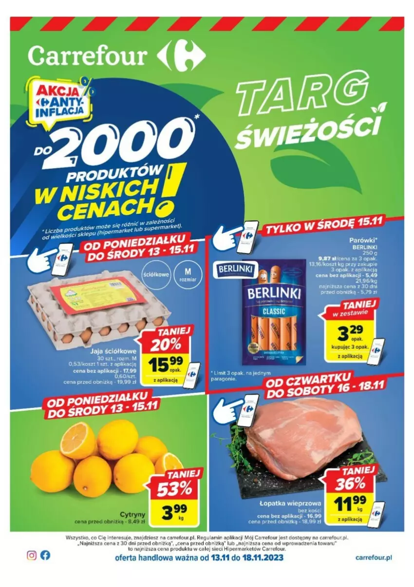 Gazetka promocyjna Carrefour - ważna 13.11 do 18.11.2023 - strona 1 - produkty: Parówki, Ser