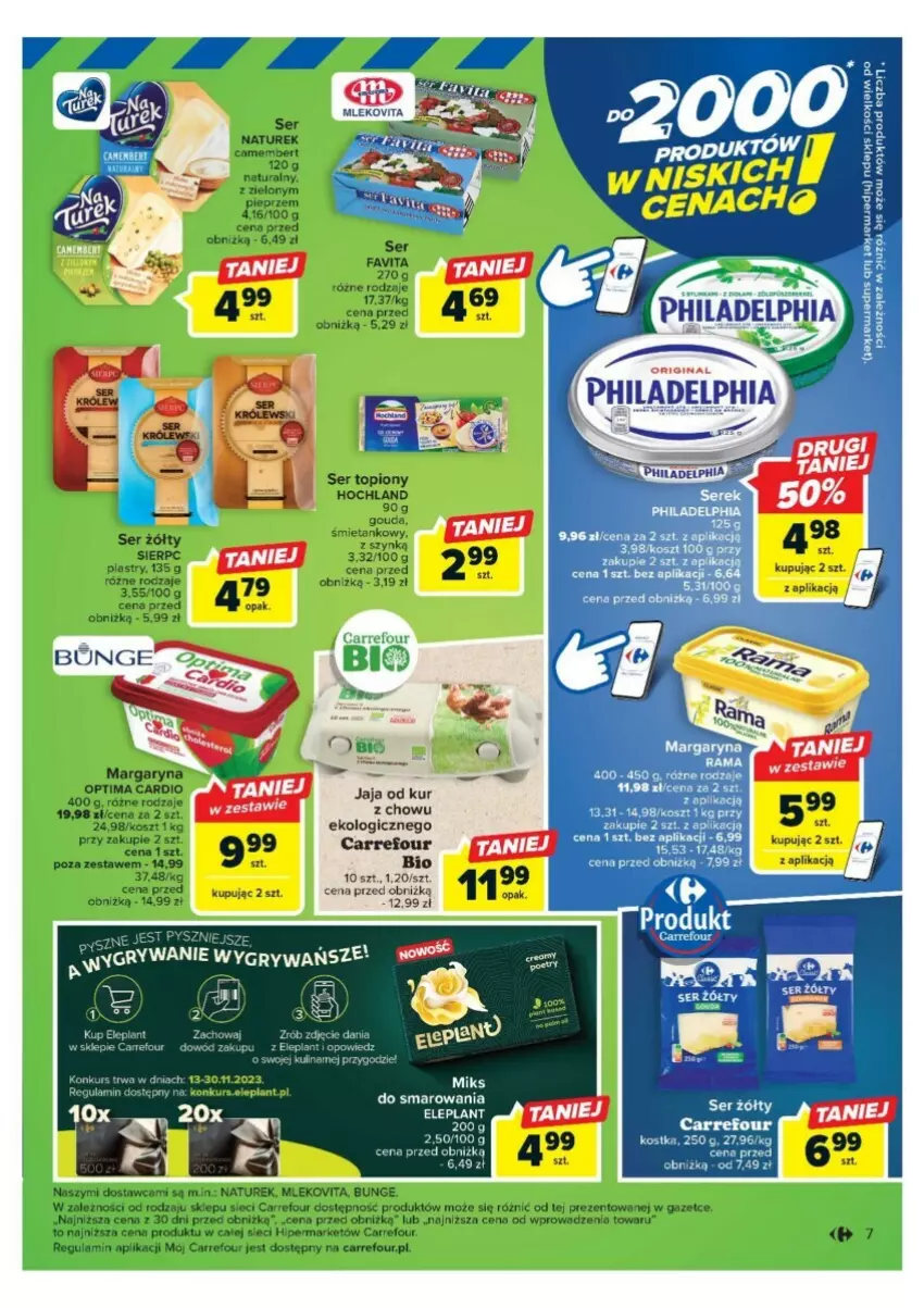 Gazetka promocyjna Carrefour - ważna 13.11 do 18.11.2023 - strona 14 - produkty: Camembert, Gouda, Hochland, Jaja, Margaryna, Mleko, Mlekovita, NaTurek, O nas, Optima, Optima Cardio, Philadelphia, Piast, Pieprz, Ser, Ser topiony, Top