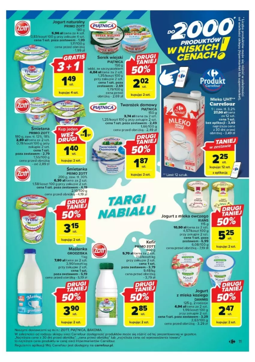 Gazetka promocyjna Carrefour - ważna 13.11 do 18.11.2023 - strona 3 - produkty: Bakoma, Jogurt, Kefir, Kosz, Maślanka, Piątnica, Ser, Serek, Serek wiejski, Zott