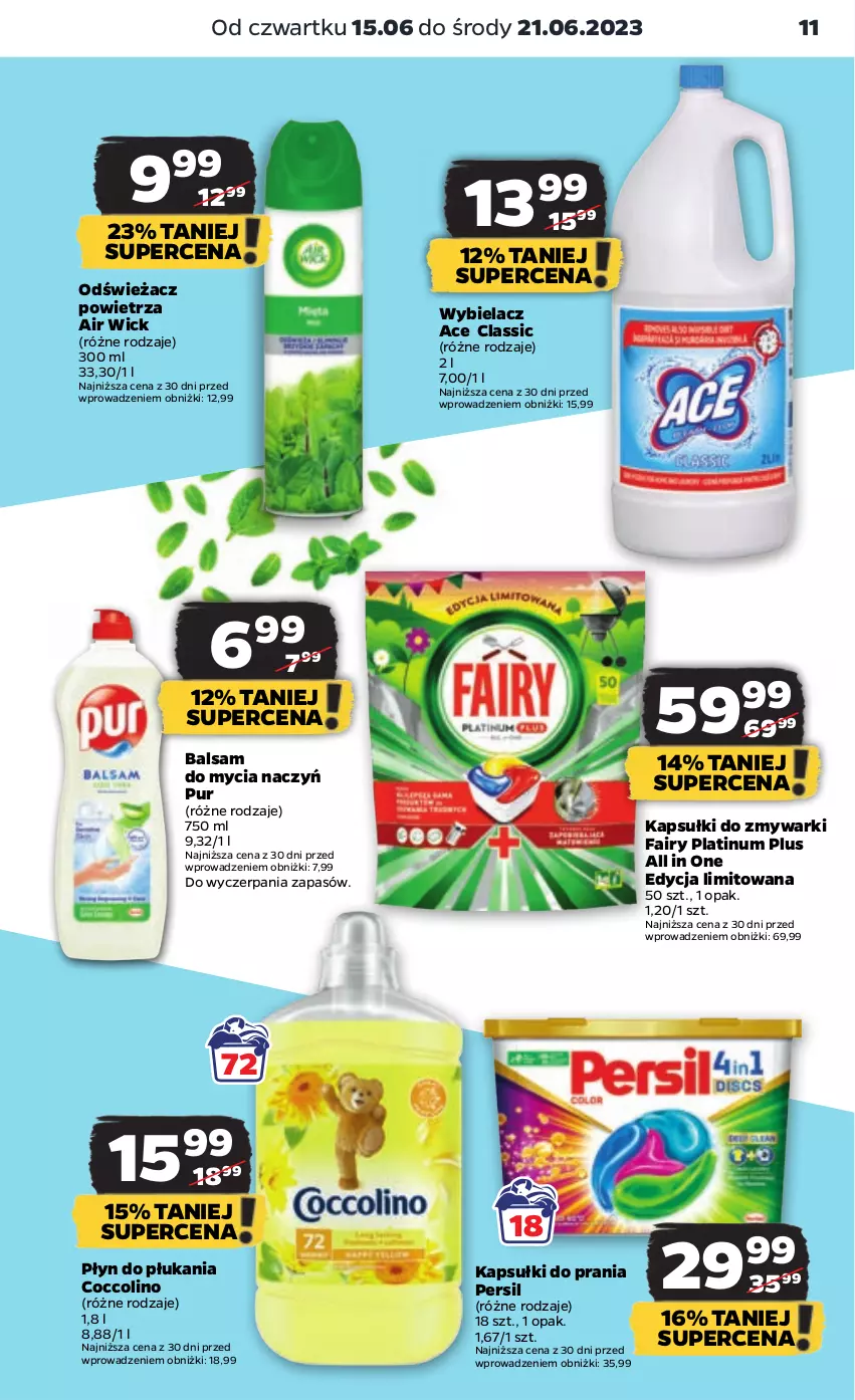 Gazetka promocyjna Netto - Artykuły spożywcze - ważna 15.06 do 21.06.2023 - strona 11 - produkty: Air Wick, Balsam do mycia naczyń, Coccolino, Do mycia naczyń, Fa, Fairy, Kapsułki do prania, Odświeżacz powietrza, Persil, Płyn do płukania, Pur, Zmywarki