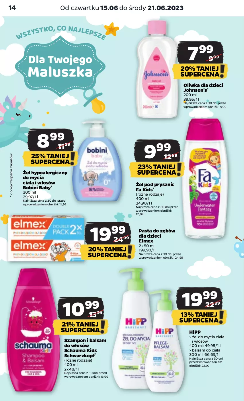 Gazetka promocyjna Netto - Artykuły spożywcze - ważna 15.06 do 21.06.2023 - strona 14 - produkty: Balsam do ciała, Dzieci, Elmex, Fa, HiPP, Oliwka dla dzieci, Pasta do zębów, Schauma, Schwarzkopf, Szampon