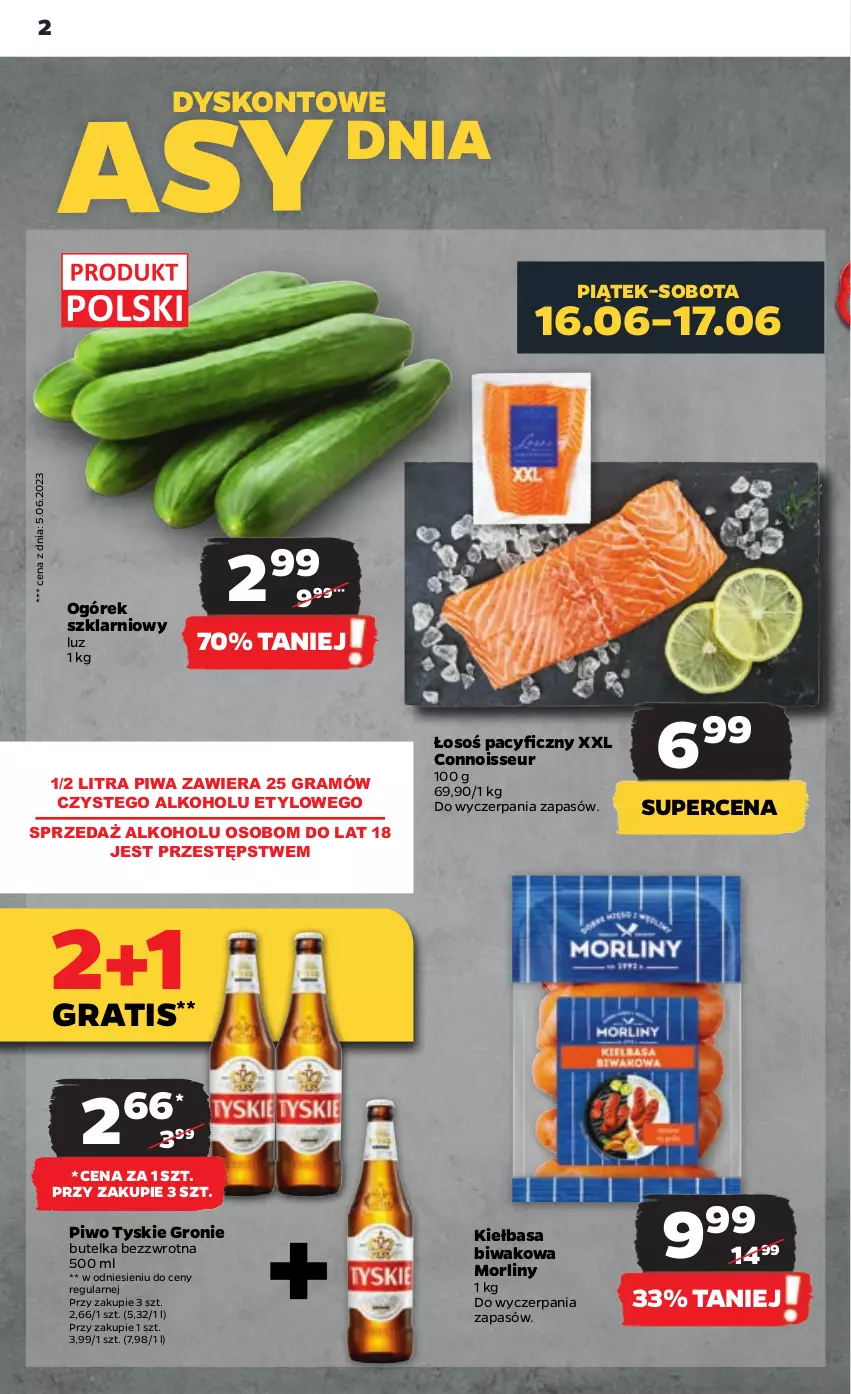 Gazetka promocyjna Netto - Artykuły spożywcze - ważna 15.06 do 21.06.2023 - strona 2 - produkty: Gra, Kiełbasa, Morliny, Ogórek, Piwa, Piwo, Tyskie