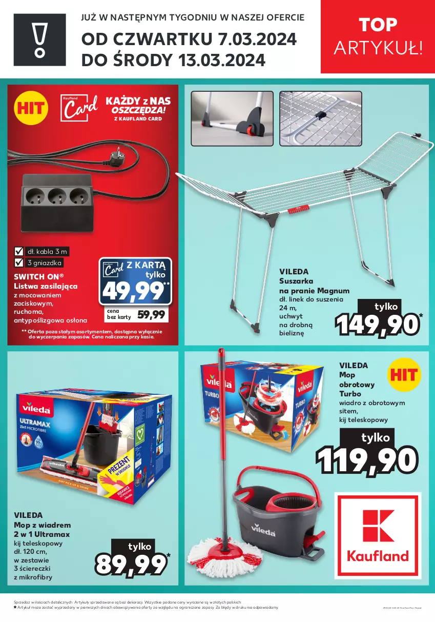 Gazetka promocyjna Kaufland - Zapowiedź oferty - ważna 29.02 do 06.03.2024 - strona 1 - produkty: Gra, Listwa, Mop, Rama, Suszarka, Suszarka na pranie, Teleskop, Top, Vileda, Wiadro