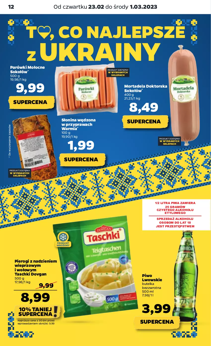 Gazetka promocyjna Netto - Artykuły spożywcze - ważna 23.02 do 01.03.2023 - strona 12 - produkty: Gra, Parówki, Pierogi, Piwa, Piwo, Sok, Sokołów