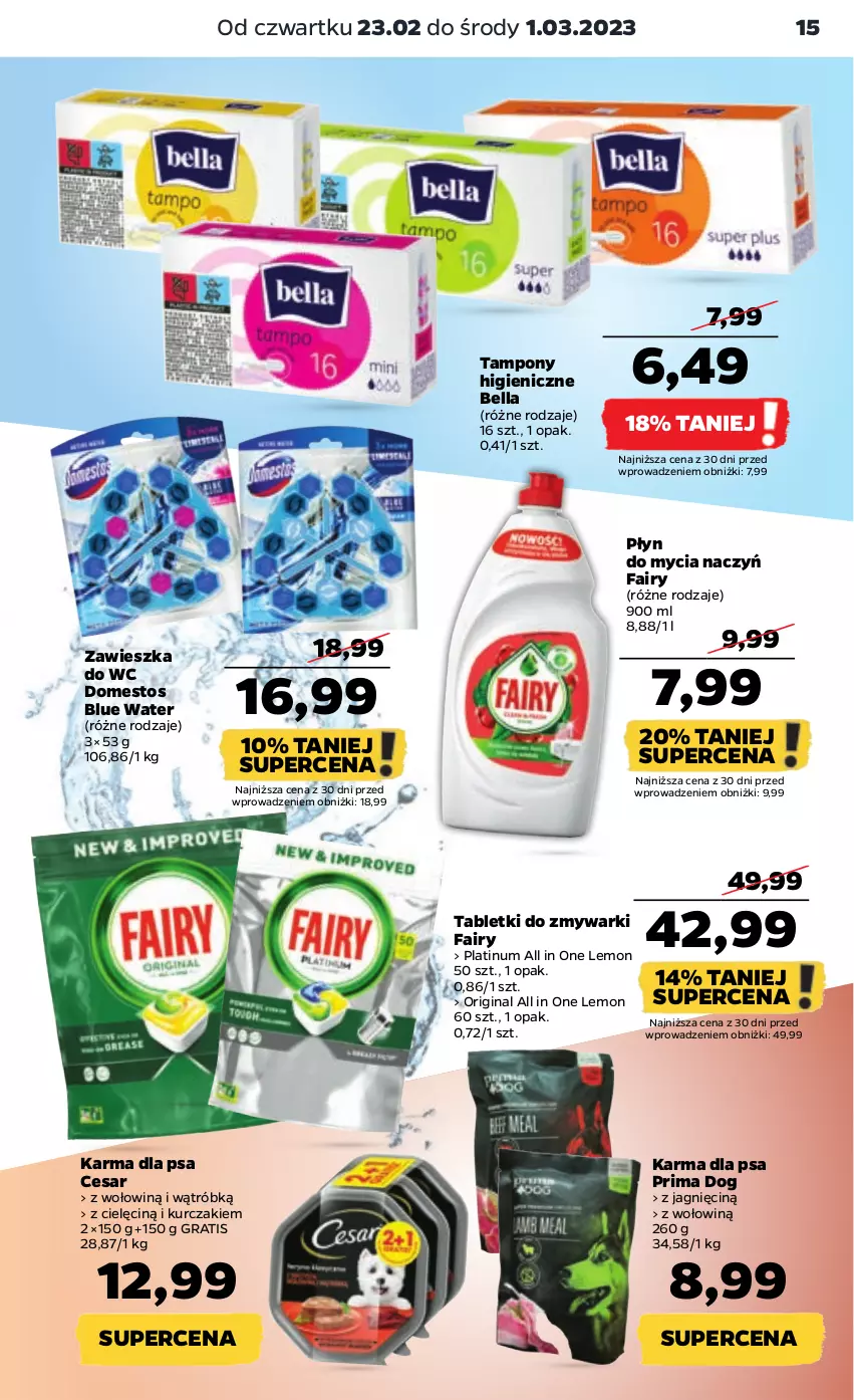 Gazetka promocyjna Netto - Artykuły spożywcze - ważna 23.02 do 01.03.2023 - strona 15 - produkty: Bell, Bella, Do mycia naczyń, Domestos, Fa, Fairy, Gin, Gra, Kurczak, Płyn do mycia, Płyn do mycia naczyń, Prima, Tablet, Tabletki do zmywarki, Tampony, Zawieszka do wc, Zmywarki