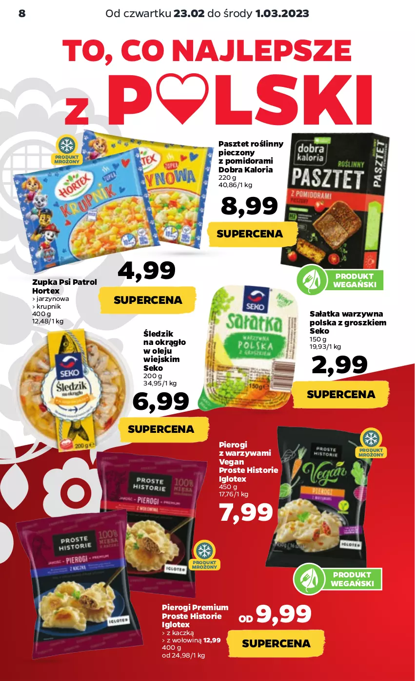 Gazetka promocyjna Netto - Artykuły spożywcze - ważna 23.02 do 01.03.2023 - strona 8 - produkty: Hortex, Krupnik, Olej, Pasztet, Piec, Pierogi, Psi Patrol, Sałat, Sałatka, Sałatka warzywna, SEKO, Warzywa