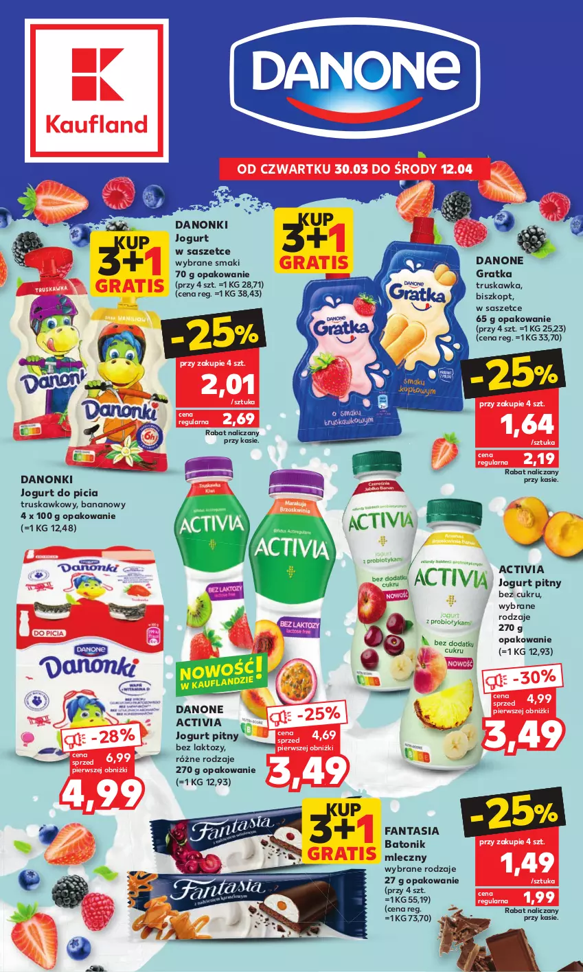 Gazetka promocyjna Kaufland - Oferta ważna od  30.03.2023 do 12.04.2023 lub do wyczerpania zapasów - ważna 30.03 do 12.04.2023 - strona 1 - produkty: Activia, Baton, Danone, Danonki, Fa, Fanta, Gra, Jogurt, Jogurt pitny, Tonik