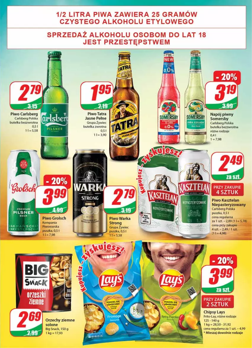 Gazetka promocyjna Dino - Gazetka - ważna 15.09 do 21.09.2021 - strona 15 - produkty: Carlsberg, Chipsy, Kasztelan, Napój, Piwo, Somersby, Tatra, Warka