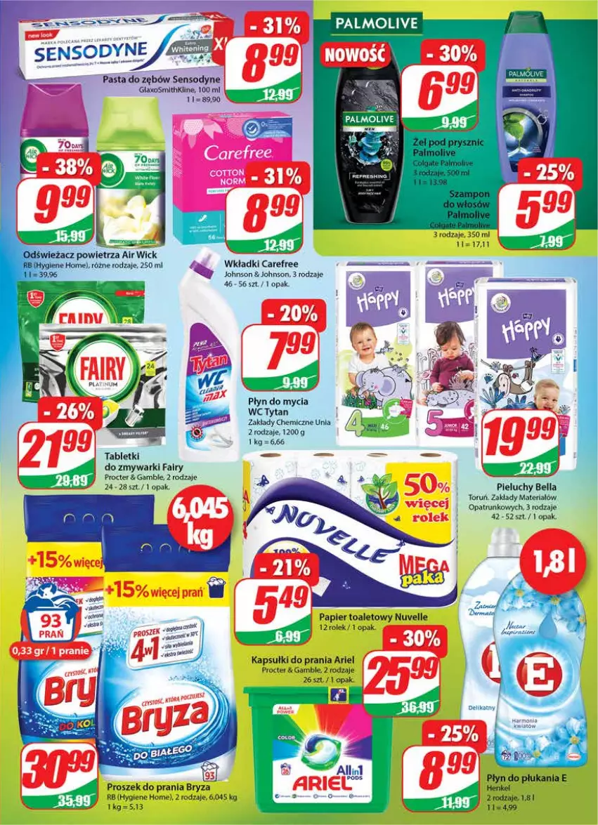 Gazetka promocyjna Dino - Gazetka - ważna 15.09 do 21.09.2021 - strona 19 - produkty: Air Wick, Ariel, Bell, Bella, Bryza, Carefree, Fa, Fairy, Kapsułki do prania, Palmolive, Papier, Papier toaletowy, Pasta do zębów, Pieluchy, Płyn do mycia, Płyn do płukania, Proszek do prania, Sensodyne, Tablet, Tabletki do zmywarki, Tytan, Wkładki, Zmywarki