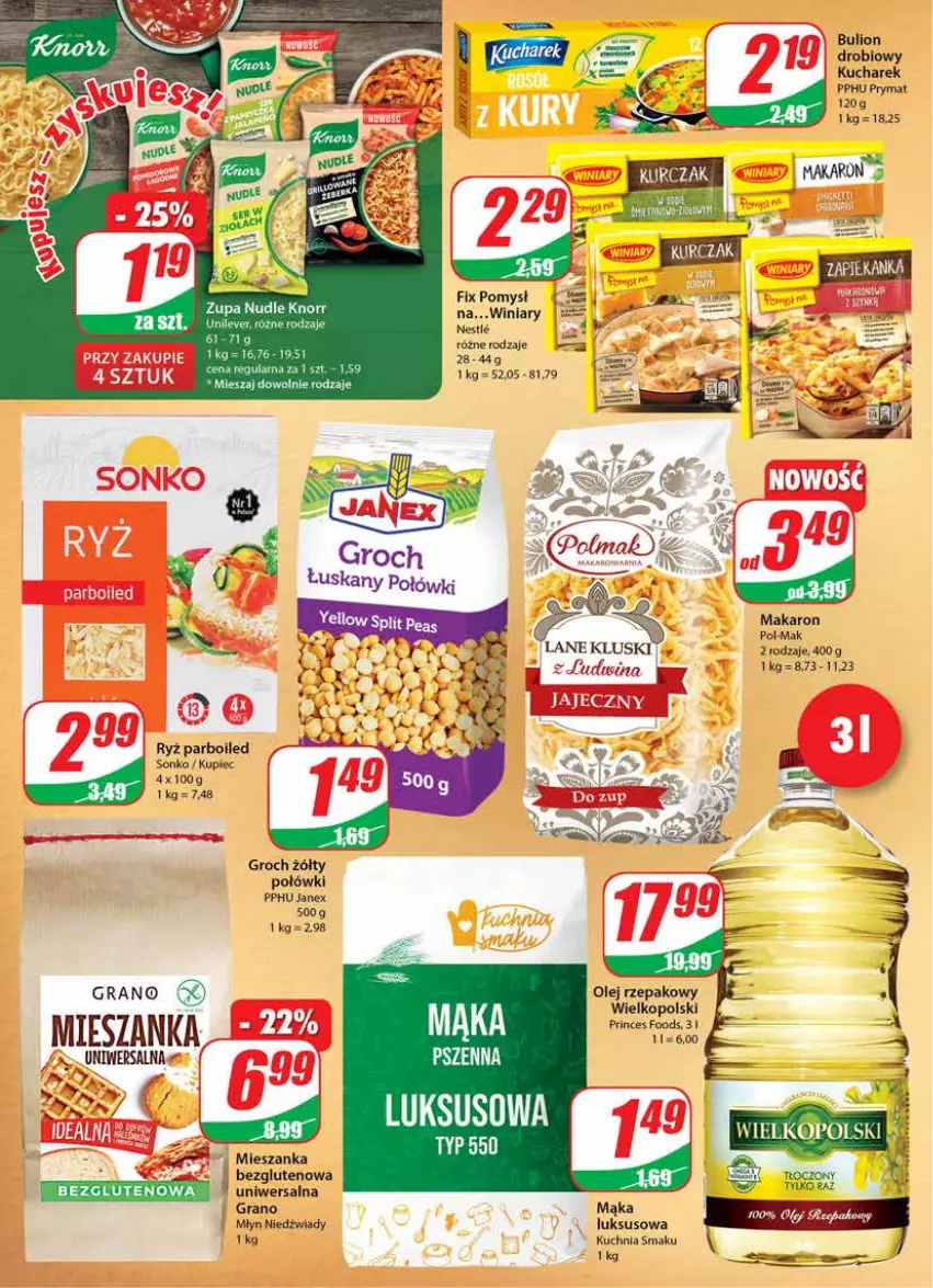 Gazetka promocyjna Dino - Gazetka - ważna 15.09 do 21.09.2021 - strona 6 - produkty: Bulion, Gra, Groch, Knorr, Kucharek, Kuchnia, Kupiec, Lion, Mąka, Mąka luksusowa, Makaron, Olej, Olej rzepakowy, Piec, Prymat, Ryż, Ryż parboiled, Sonko, Winiary, Zupa