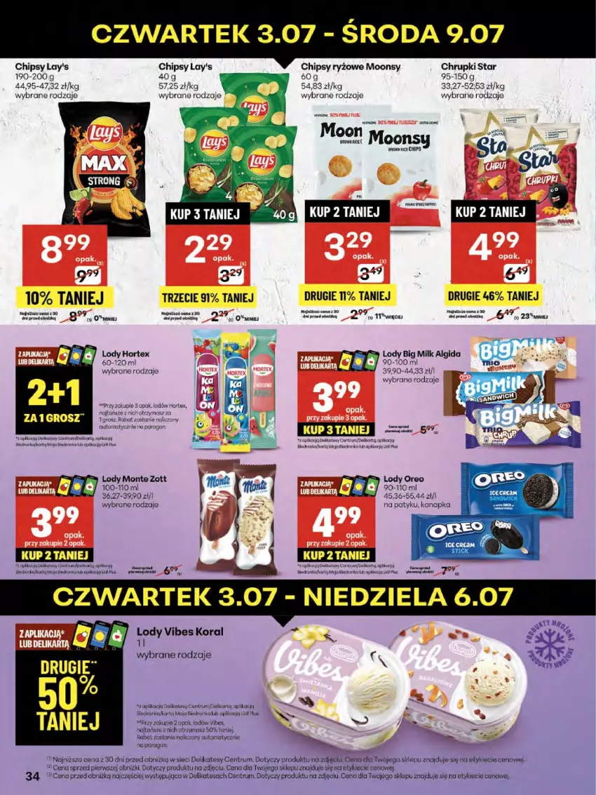 Gazetka promocyjna Delikatesy Centrum - Franczyza DC27 Czwartek - ważna 03.07 do 09.07.2025 - strona 34 - produkty: Algida, Big Milk, Chipsy, Chrupki, Dron, Hortex, Koc, LG, Lody, Monte, Oreo, Orka, Robot, Rum, Ryż, Tran, Zott