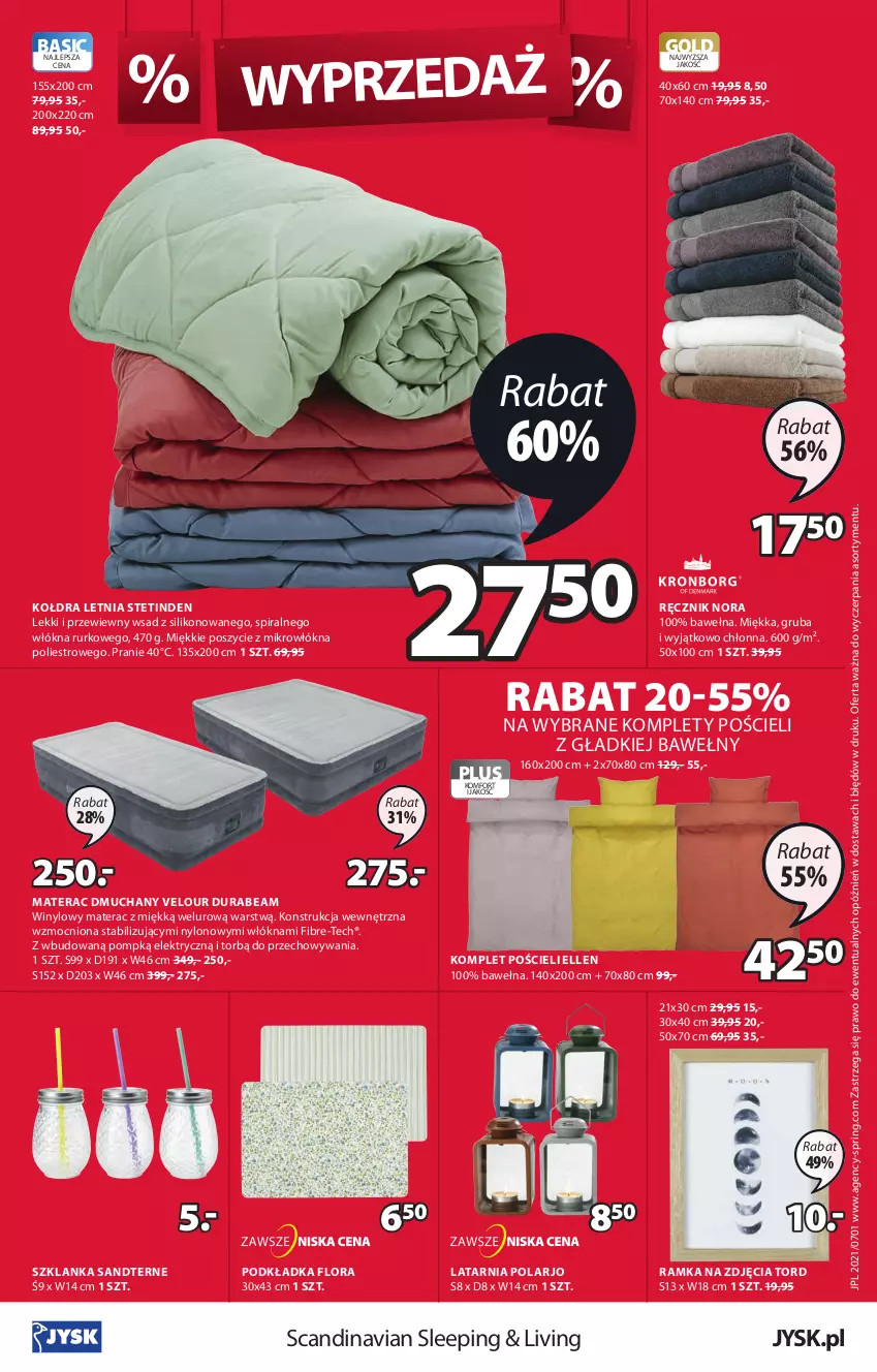 Gazetka promocyjna Jysk - Oferta tygodnia - ważna 30.06 do 13.07.2021 - strona 17 - produkty: Flora, Kołdra, Komplet pościeli, Latarnia, Materac, Materac dmuchany, Podkład, Podkładka, Pościel, Ramka, Ręcznik, Szklanka, Tera, Wełna