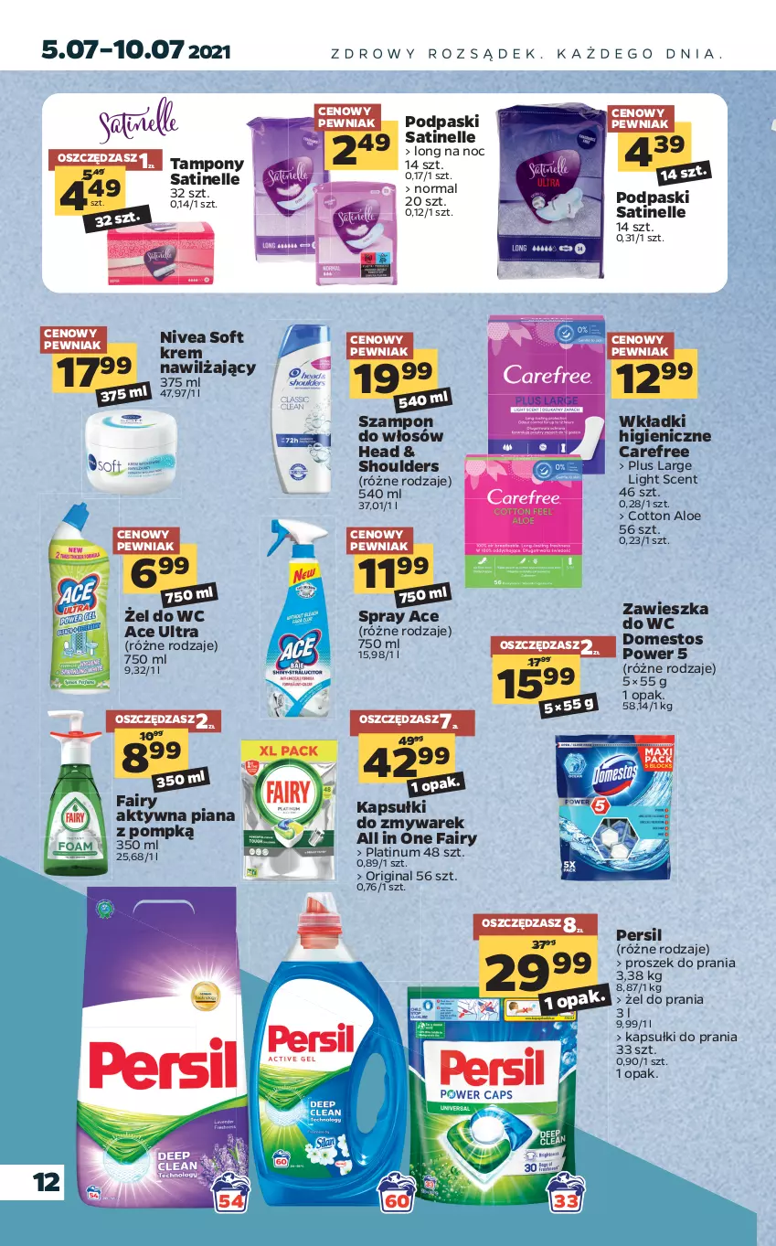 Gazetka promocyjna Netto - Gazetka spożywcza - ważna 05.07 do 10.07.2021 - strona 12 - produkty: Carefree, Domestos, Fa, Fairy, Gin, Kapsułki do prania, Krem nawilżający, Nivea, Persil, Podpaski, Proszek do prania, Sati, Szampon, Tampony, Wkładki, Zawieszka do wc