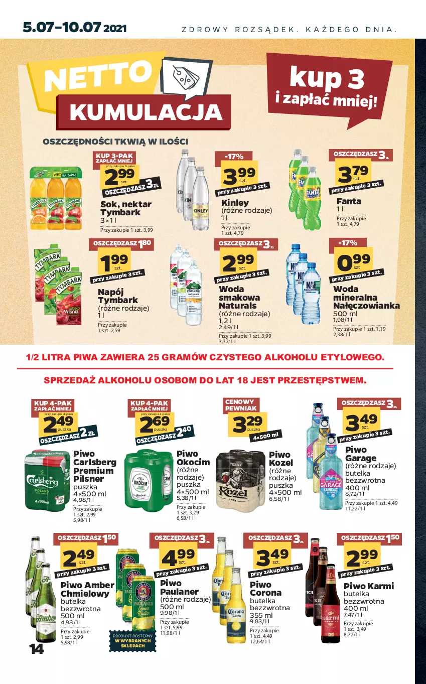 Gazetka promocyjna Netto - Gazetka spożywcza - ważna 05.07 do 10.07.2021 - strona 14 - produkty: Carlsberg, Fa, Fanta, Gra, Karmi, Koc, Kozel, Nałęczowianka, Napój, Nektar, Okocim, Piwa, Piwo, Sok, Tymbark, Woda, Woda mineralna