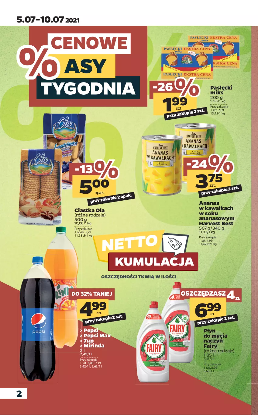 Gazetka promocyjna Netto - Gazetka spożywcza - ważna 05.07 do 10.07.2021 - strona 2 - produkty: 7up, Ananas, Ciastka, Do mycia naczyń, Fa, Fairy, Kawa, Mirinda, Pepsi, Pepsi max, Płyn do mycia, Płyn do mycia naczyń, Sok