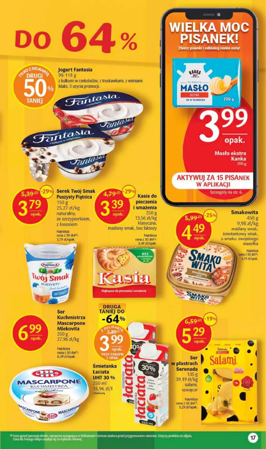 Gazetka promocyjna Delikatesy Centrum - Gazetka DC12 - ważna 23.03 do 29.03.2023 - strona 17 - produkty: Fa, Fanta, Jogurt, Kasia, Mascarpone, Masło, Piątnica, Piec, Salami, Sanki, Ser, Serek, Smakowita, Sos, Twój Smak