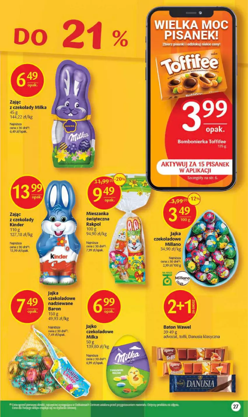 Gazetka promocyjna Delikatesy Centrum - Gazetka DC12 - ważna 23.03 do 29.03.2023 - strona 27 - produkty: Baton, Kinder, Milka, Toffifee, Wawel