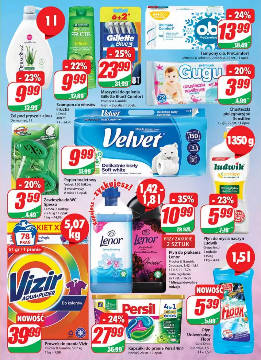 Gazetka promocyjna Dino - Gazetka - ważna 10.08 do 16.08.2022 - strona 23 - produkty: Chusteczki, Fructis, Gillette, Gra, Kapsułki do prania, Lenor, Ludwik, O.B., Papier, Papier toaletowy, Persil, Płyn do płukania, Proszek do prania, Szampon, Tampony, Velvet, Vizir, Zawieszka do wc