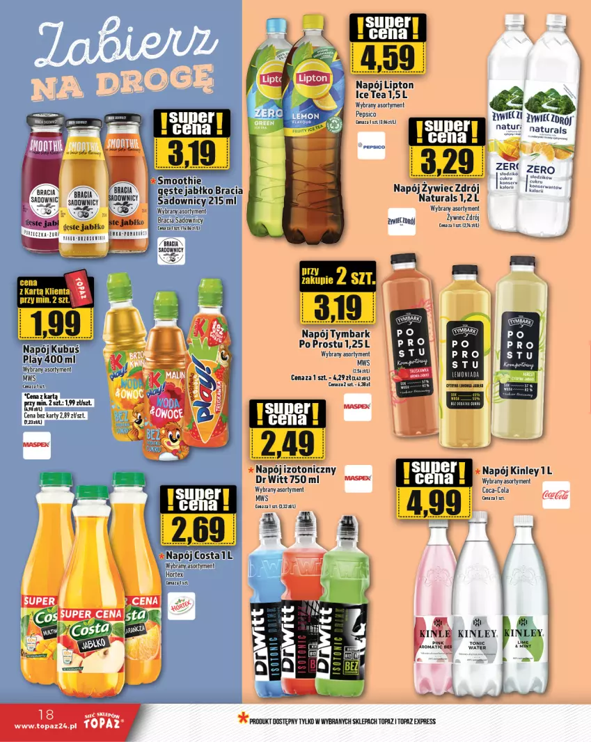 Gazetka promocyjna Topaz - Gazetka - ważna 15.02 do 21.02.2024 - strona 18 - produkty: Hortex, Ice tea, Kubuś, Lipton, Napój, Napój izotoniczny, Pepsi, Ser, Top, Tymbark