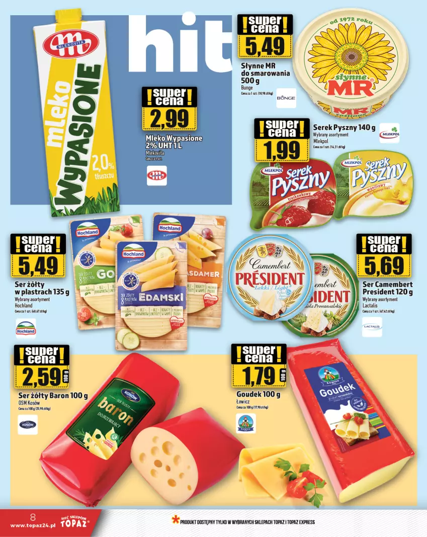 Gazetka promocyjna Topaz - Gazetka - ważna 15.02 do 21.02.2024 - strona 8 - produkty: Camembert, Hochland, Mleko, Mlekovita, Ser, Serek, Słynne, Top