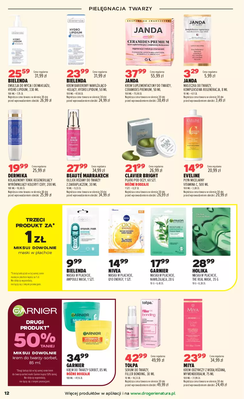 Gazetka promocyjna Drogerie Natura - Gazetka Drogerie Natura - ważna 25.08 do 07.09.2026 - strona 12 - produkty: Bielenda, Dermika, Emulsja, Emulsja do mycia, Eveline, Garnier, Kolagen, Krem do twarzy, Krem odżywczy, Makijaż, Maska, Maska w płachcie, Nivea, Olej, Płyn micelarny, Róża, Rum, Ser, Serum, Serum do twarzy, Tołpa, Tonik