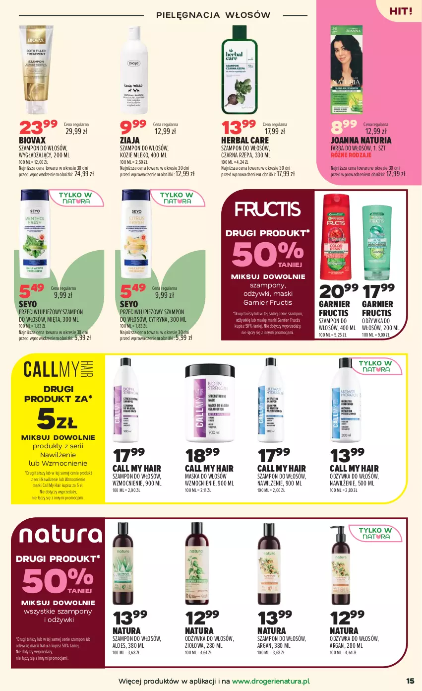 Gazetka promocyjna Drogerie Natura - Gazetka Drogerie Natura - ważna 25.08 do 07.09.2026 - strona 15 - produkty: Biovax, Fa, Farba do włosów, Fructis, Garnier, Joanna, Maska, Maska do włosów, Mięta, Mleko, Odżywka, Pielęgnacja włosów, Ser, Szampon, Ziaja
