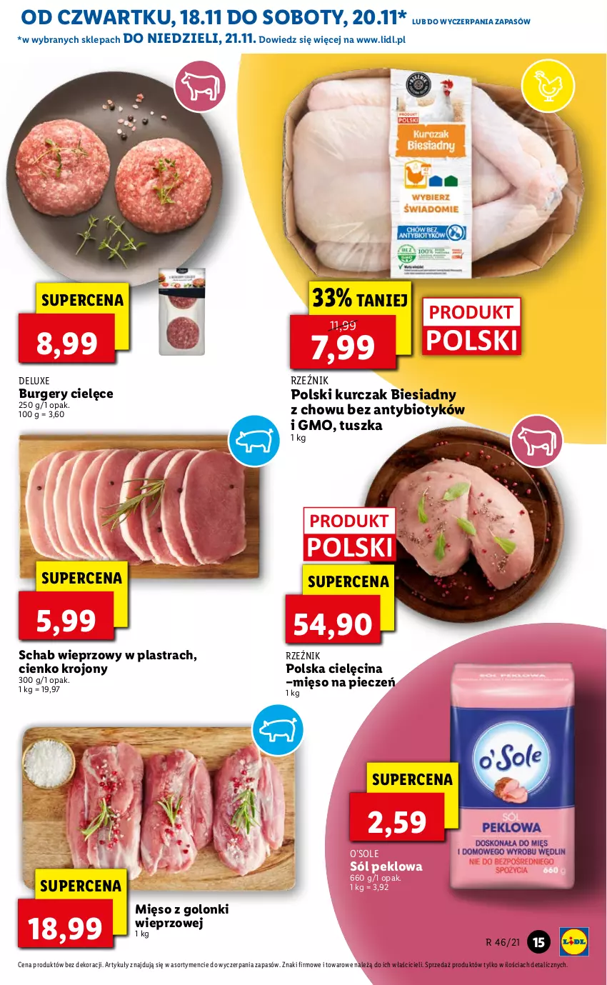 Gazetka promocyjna Lidl - GAZETKA OD 18.11 DO 21.11 - ważna 18.11 do 21.11.2021 - strona 15 - produkty: Burger, Kurczak, Mięso, Piec, Schab wieprzowy, Sól, Tusz