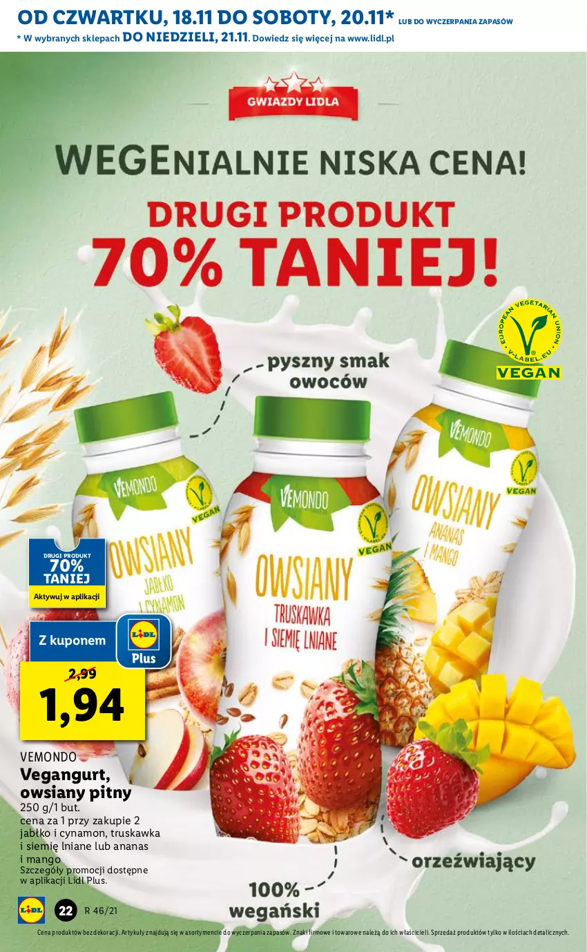 Gazetka promocyjna Lidl - GAZETKA OD 18.11 DO 21.11 - ważna 18.11 do 21.11.2021 - strona 22 - produkty: Ananas, Mango, Vegangurt