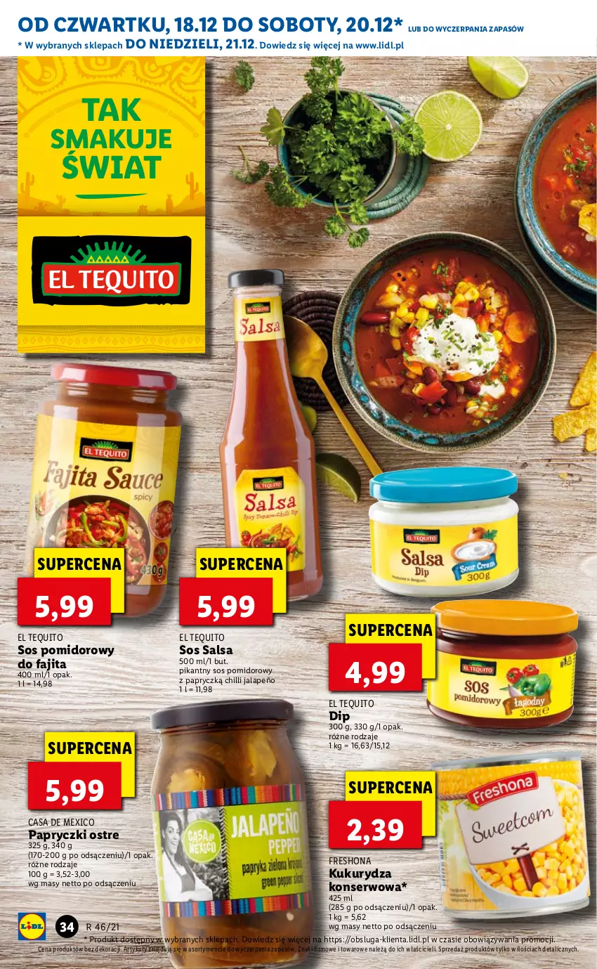 Gazetka promocyjna Lidl - GAZETKA OD 18.11 DO 21.11 - ważna 18.11 do 21.11.2021 - strona 34 - produkty: Fa, Kukurydza, Kukurydza konserwowa, Salsa, Ser, Sos, Sos pomidorowy