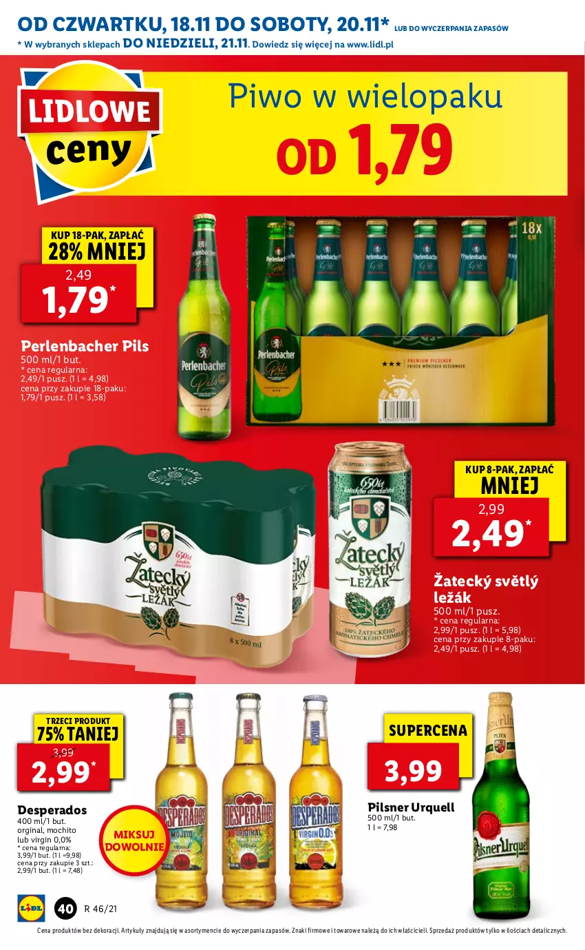 Gazetka promocyjna Lidl - GAZETKA OD 18.11 DO 21.11 - ważna 18.11 do 21.11.2021 - strona 40 - produkty: Desperados, Gin, NBA, Pilsner Urquell, Piwo