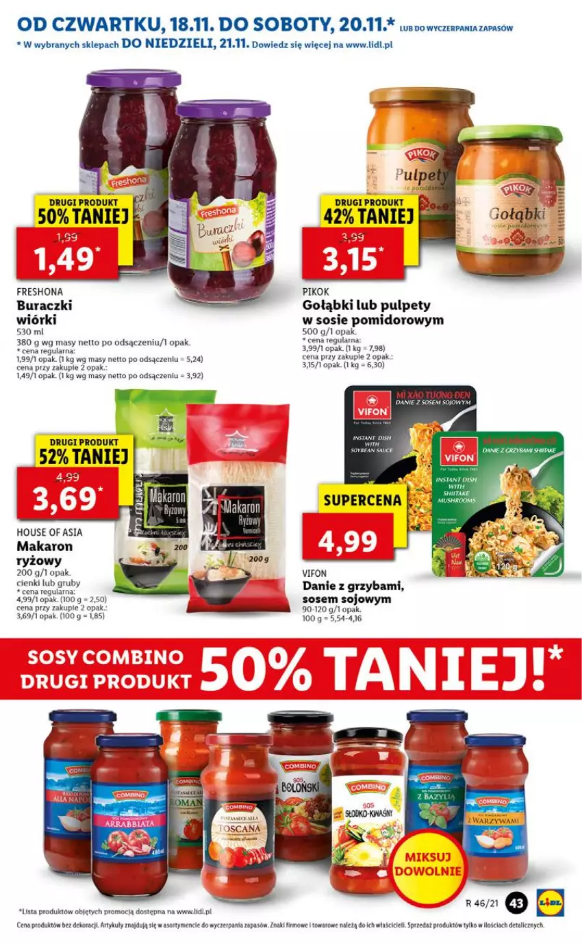 Gazetka promocyjna Lidl - GAZETKA OD 18.11 DO 21.11 - ważna 18.11 do 21.11.2021 - strona 43 - produkty: Buraczki, House of Asia, Kawa, Makaron, Makaron ryżowy, Mixa, PIKOK, Pulpety, Ryż, Sos