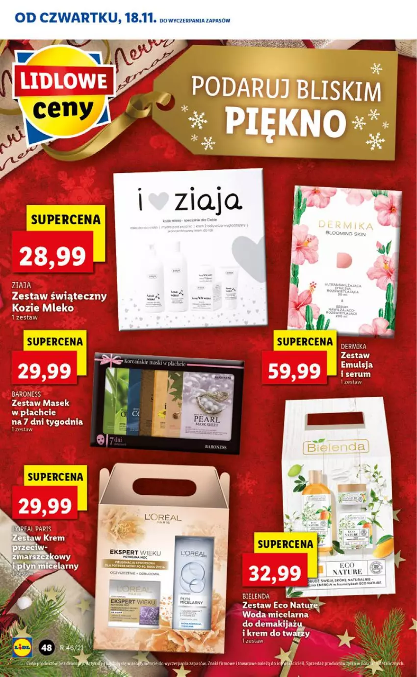 Gazetka promocyjna Lidl - GAZETKA OD 18.11 DO 21.11 - ważna 18.11 do 21.11.2021 - strona 48 - produkty: Bielenda, Dermika, Emulsja, Makijaż, Mleko, Woda, Woda micelarna