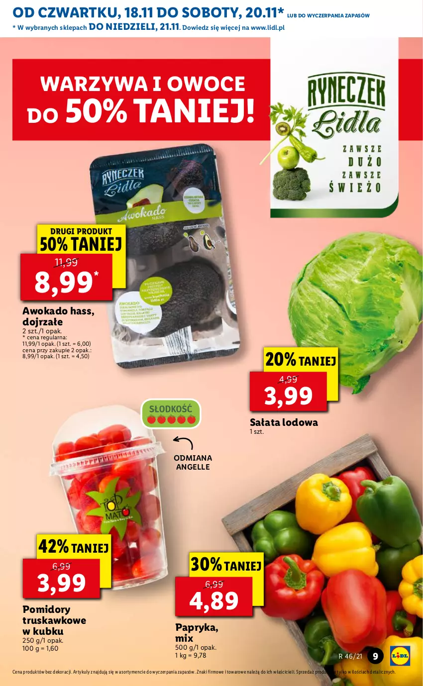 Gazetka promocyjna Lidl - GAZETKA OD 18.11 DO 21.11 - ważna 18.11 do 21.11.2021 - strona 9 - produkty: Owoce, Papryka, Pomidory, Sałat, Sałata lodowa, Warzywa, Warzywa i owoce