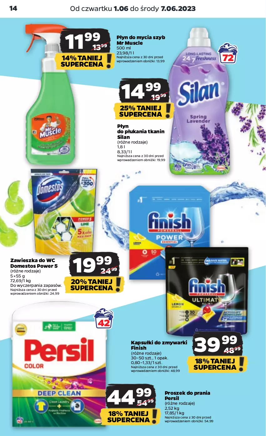 Gazetka promocyjna Netto - Artykuły spożywcze - ważna 01.06 do 07.06.2023 - strona 14 - produkty: Domestos, Finish, Mus, Persil, Płyn do mycia, Płyn do płukania, Proszek do prania, Silan, Zawieszka do wc, Zmywarki