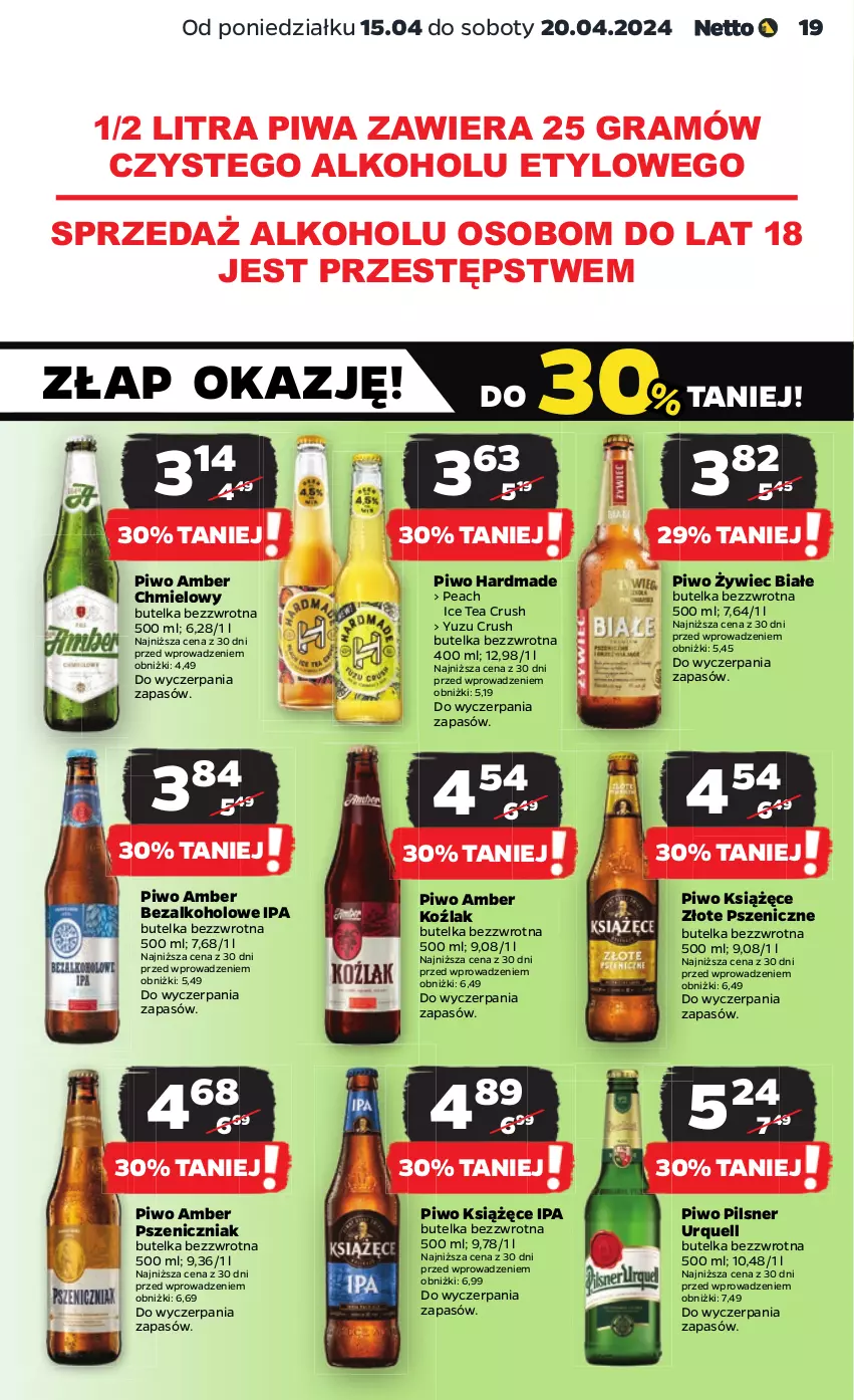 Gazetka promocyjna Netto - Artykuły spożywcze - ważna 15.04 do 20.04.2024 - strona 19 - produkty: Gra, Ice tea, Książęce, Pilsner Urquell, Piwa, Piwo